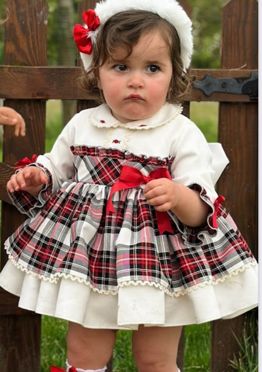 Winter White Velvet and Plaid Dress